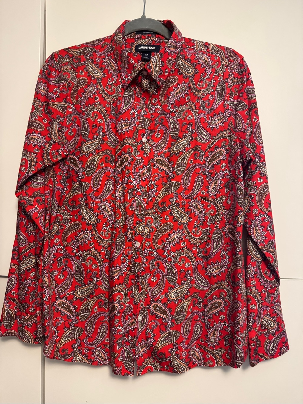 Lands' End Red Paisley Print Button-Down Shirt